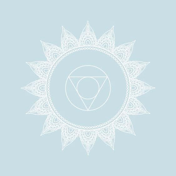 Throat Chakra Symbol  Is a sixteen petal lotus With an inverted triangle and a circle inside They represent the breathy, airy elements of words — just like ether is the airy element of space.